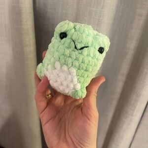 Handmade Plush Green and White Frog Toy for Small Pets
